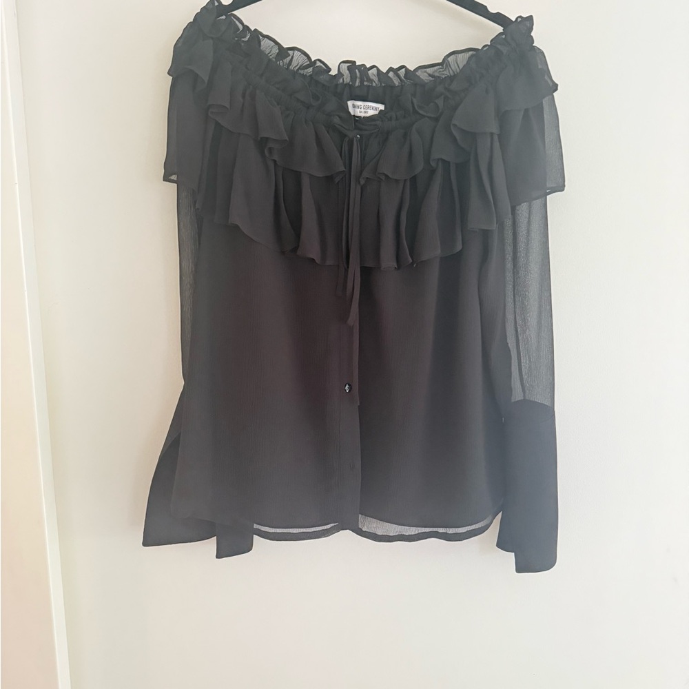 Opening Ceremony Black Ruffle 100% silk Blouse